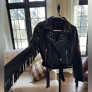 FAUX LEATHER JACKET COAT FRINGE STUDS SO FUN & cute!
